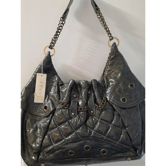 Soha Designs Studio Handbags - Soha Designs Studio Italy Leather Quilted Hobo Bag Olive Green Chain Grommet NEW